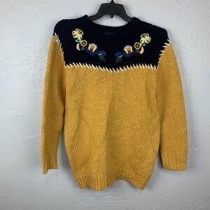 Zara Knit Sweater Womens Medium Floral Embroidered Pullover Boho